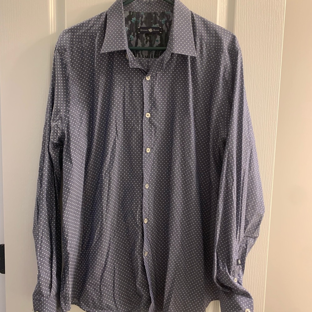 Stone Rose Navy and White Polka Dot Button Up Shirt Size 5 (about a size L-XL)